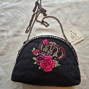 Mary Frances Queen of everything Black beaded evening all occation crossbody bag
